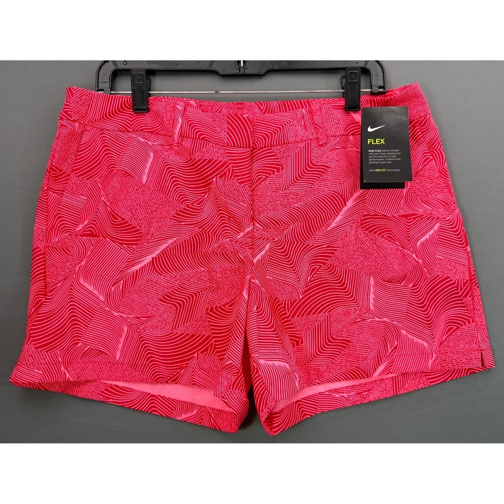 Nike Womens 10 Golf Shorts Pink Red Flex Dri Fit Abstract Wavy Geometric NWT